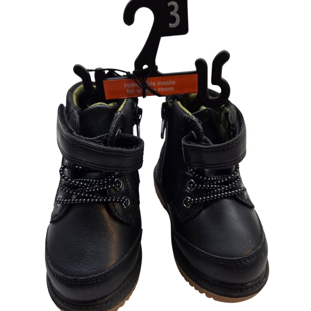 NWT Wonder Pation Boys 3 Black Boot Removable Insole Velcro Shoe kids Child Baby